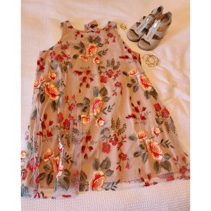 ECI New York Embroidered  Floral Mesh Swing Dress